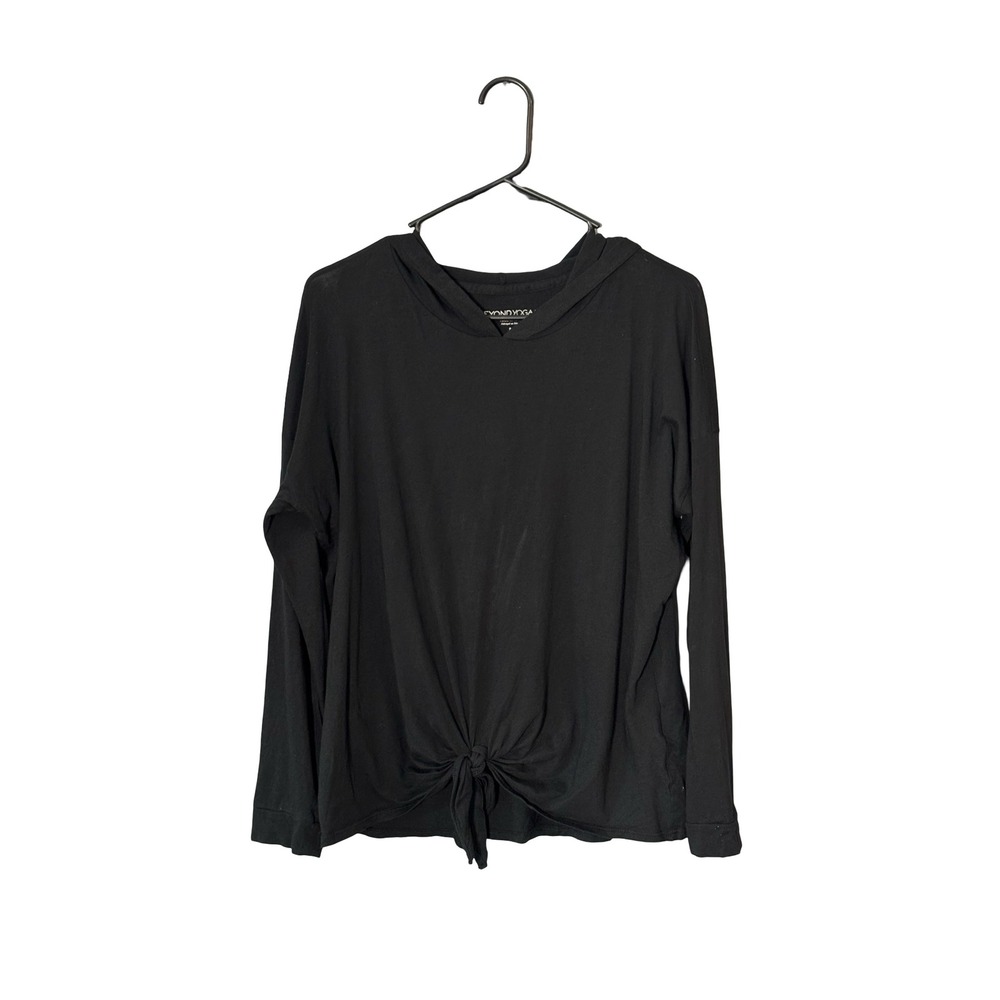 Beyond Yoga Pima Cotton Tie Front Hoodie Size S Black Long Sleeve Knot Tee